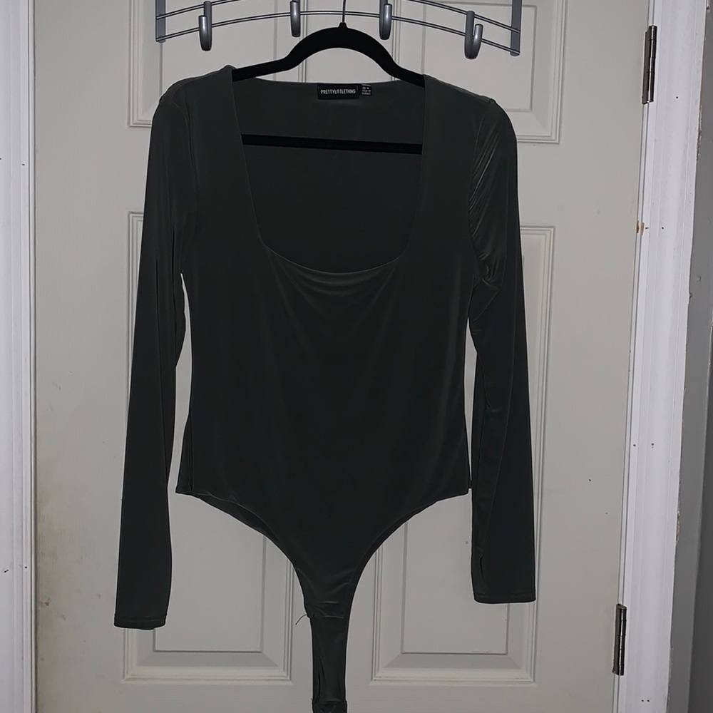 Army green slinky bodysuit.